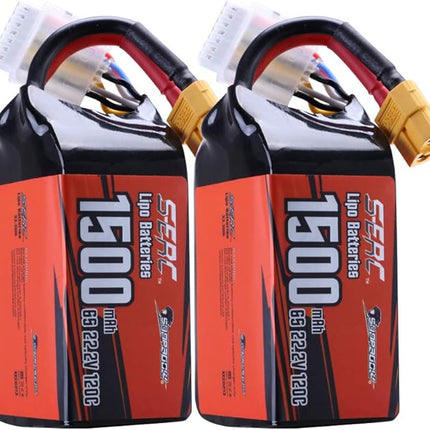SUNPADOW 6S Lipo Battery 22.2V 120C 1500mAh with XT60 Connector Rechargeable for RC FPV Airplane Quadcopter Helicopter Drone (2 Count)