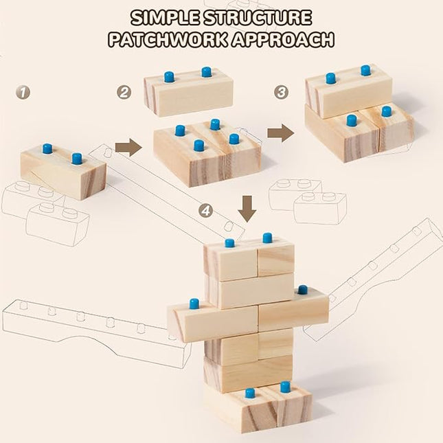 Wooden Building Blocks for Toddlers Ages 3 4 5 6 Years Old - 300 Pcs Wooden Blocks Little Architect Construction Toy for Boys & Girls, Kids Montessori Wooden Building Blocks Stacking Toy