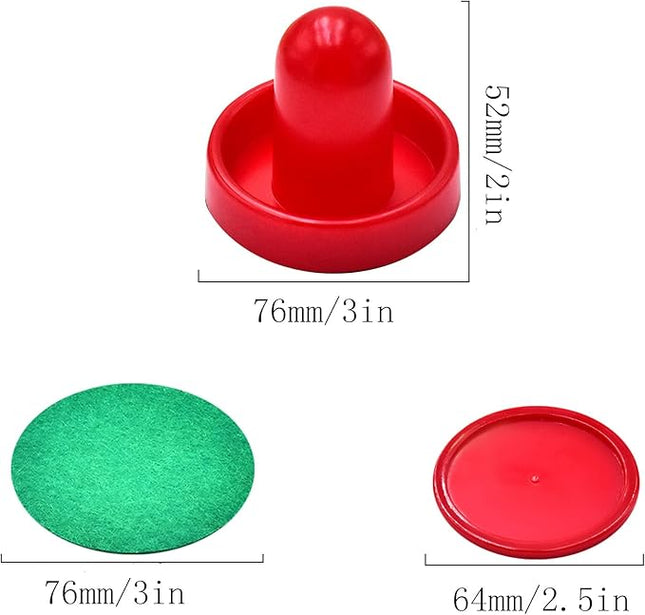 2 Red Air Hockey Pushers and 2 Red Pucks, Mini Air Hockey Pushers and Air Hockey Pucks Great Goal Handles Pushers Goal Handles Paddles Replacement Accessories (76mm)