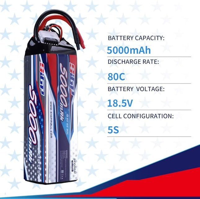 Not Yet SIGP 5S Lipo Battery 5000mAh 18.5V 80C Soft Pack for RC Helicopter Airplane FPV Drone Quadcopter Racing Hobby