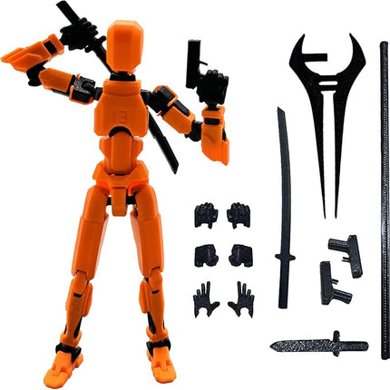 3D Printed 5.54-inch Multi-Jointed Action Figures Dummy13, Full Body Mechanical Movable Toy, Multiple Accessories, Hand Painted Figure, Desk Decoration, Creative Gifts (Orange)