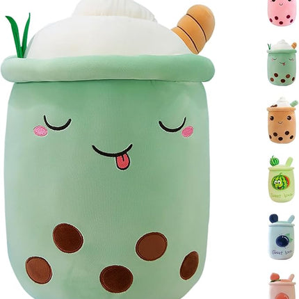 MDXMY Plush Stuffed Bubble Tea Plush Pillow Soft Cute Pearl Milk Tea Hug Toy(Green Cream, 13.7 inches)