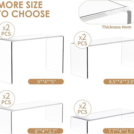Anglelife 8 Pieces Large Display Risers, 4" Wide Clear Rectangular Tabletop Shelf for Showcase Collectibles, Acrylic Stand for Retail Desktop Jewelry Funko Pop Figures