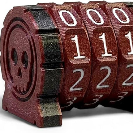 Life Counter Health Tracker for Board Games, TTRPGs, and Card Games with Skull Symbol, Compatible with MTG, 3 Red Wheels with White Numbers