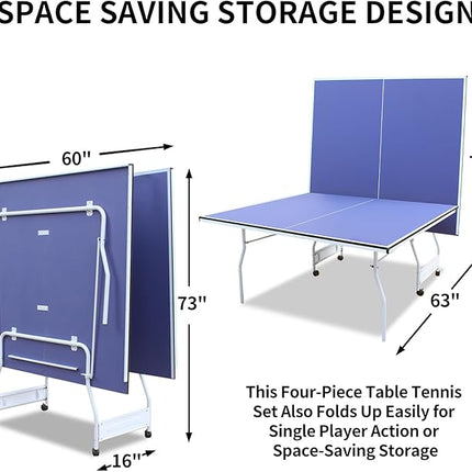 Table Tennis Table 4.5 FT / 6 FT / 8 FT / 9 FT Foldable Portable Ping Pong Table with 2 Table Tennis Paddles 3 Balls and Net for Indoor Outdoor Games