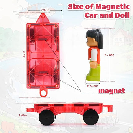MAGBLOCK 1 Piece Car and 2 Pieces Figures Peoples Set Suitable for Magnetic Blocks Tiles, Expand and Enrich Your Magnet Tiles STEM Educational Toys