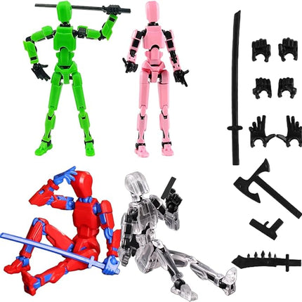 WEAREWE 4PCS 13 Action Figures Se13 Action Figure Multi-Jointed Movable Toy for Kids(DIY Green-Pink-Red Blue-T)