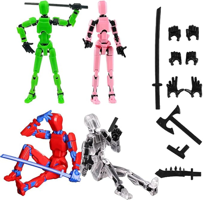 WEAREWE 4PCS 13 Action Figures Se13 Action Figure Multi-Jointed Movable Toy for Kids(DIY Green-Pink-Red Blue-T)