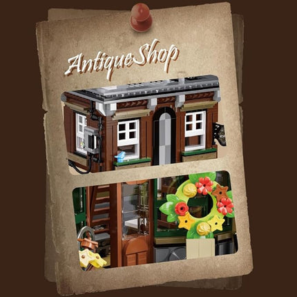 Antique Shop Lighting Building Blocks Kit, 1954 Pcs Modular Construction Building Model Sets, Assembly Gift for Teens and Adults
