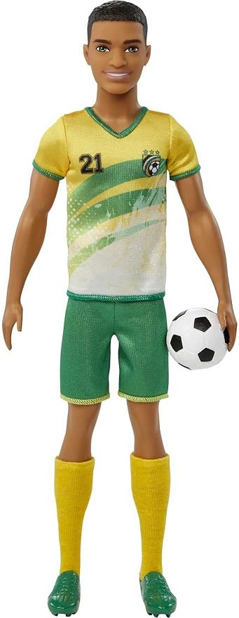 Barbie Careers Ken Fashion Doll & Accessory, Soccer Player with Short Cropped Hair, #21 Uniform, Tall Socks, Cleats & Ball