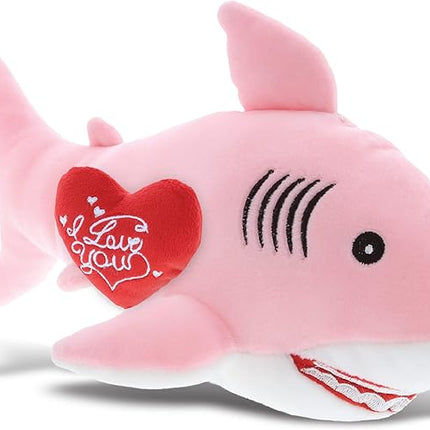 DolliBu I Love You Valentine Plush Pink Shark - Cute Stuffed Animal with Red Heart and Name Personalization Gift for Valentines Day, Birthday, Anniversary, Romantic Date - 12 Inches