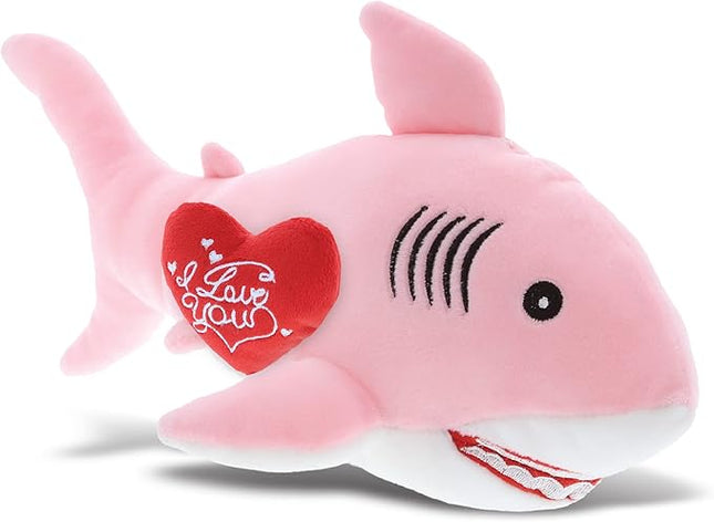 DolliBu I Love You Valentine Plush Pink Shark - Cute Stuffed Animal with Red Heart and Name Personalization Gift for Valentines Day, Birthday, Anniversary, Romantic Date - 12 Inches
