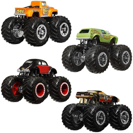 Hot Wheels Monster Trucks, 1:64 Scale Monster Trucks Toy Trucks, Set of 4, Giant Wheels, Favorite Characters and Cool Designs