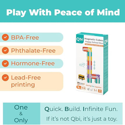 QBI Magnetic Blocks STEM Toys for Toddlers Aged 1+ Year Old Boys & Girls｜3D Colorful Magnetic Building Blocks with School Bus｜Magnet Block for Kids｜Educational & Montessori Preschool Kids Toy (13PCS)