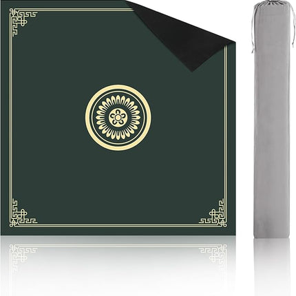 Mahjong Mat with Gray Carrying Bag - Anti Slip and Noise Reduction Gaming Mat for Mahjong, Poker, Board Games, Card Games, Dominoes(Green, 31.5"x31.5")