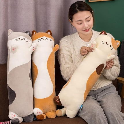 Long Plush Toy Cat Pillow Cute Plush Cat Toy Doll Stuffed Animal Cat Hugging Pillow for Sleeping Gift for Kids and Girls(Beige,110cm/43.3in)