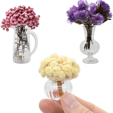 iLAND Miniature Dollhouse Accessories fits Barbie Furniture, Glass Vases w/ Dried Flowers Set for Dollhouse Furniture Antique (Luxurious 3pcs)(Luxurious 3pcs)