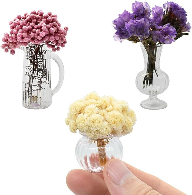 iLAND Miniature Dollhouse Accessories fits Barbie Furniture, Glass Vases w/ Dried Flowers Set for Dollhouse Furniture Antique (Luxurious 3pcs)(Luxurious 3pcs)