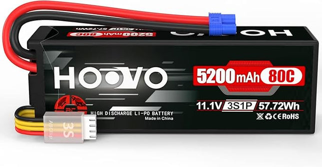 HOOVO 11.1V 3S Lipo Battery 5200mAh 80C Hard Case with EC3 Connector for RC Car Boat Truck Heli Airplane Hobby FPV Racing