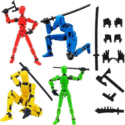 WEAREWE 4PCS Action Figures Set 13 Luck 13 Action Figure Multi-Jointed Movable Toy for Kids (Red-Blue-Yellow-Green)