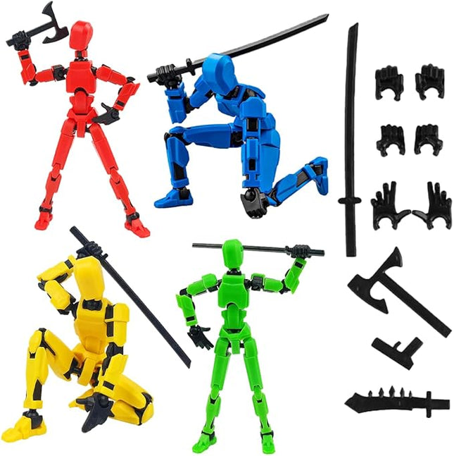 WEAREWE 4PCS Action Figures Set 13 Luck 13 Action Figure Multi-Jointed Movable Toy for Kids (Red-Blue-Yellow-Green)