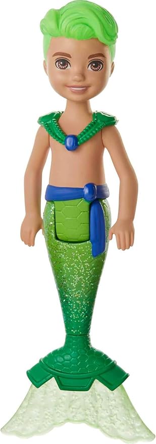 Barbie Dreamtopia Chelsea Merboy Doll with Green Hair & Tail, Accessory, Small Doll Bends at Waist