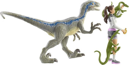 Mattel Jurassic World Camp Cretaceous Yasmina Yaz and Velociraptor Human and Dino Pack with 2 Action Figures, 2 Compys Figures and Accessory, Toy Gift Set and Collectible