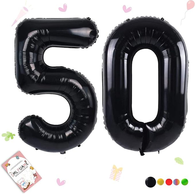 Smlpuame 40 inch Number Balloon 0-9 Black Large Number 50 Balloons,Digital Balloons for Birthday Party Celebration Decorations Supplies, Helium Foil Number Balloons for Wedding Anniversary