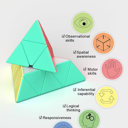 Vdealen Speed Cube Set, 2x2x2 3x3x3 Pyramid Magic Cube Set, Puzzle Cube Toys Birthday Party Christmas Stocking Stuffers Gift for Kids Teens Adults(Macaron Stickerless)