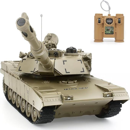 Rc Tanks,1:28 WW2 M1A2 America Army Tank Toys for Boys,9 Channels Remote Control Cars with Sound and Light, RC Military Truck Vehicle for Kids Boys Girls (Khaki)