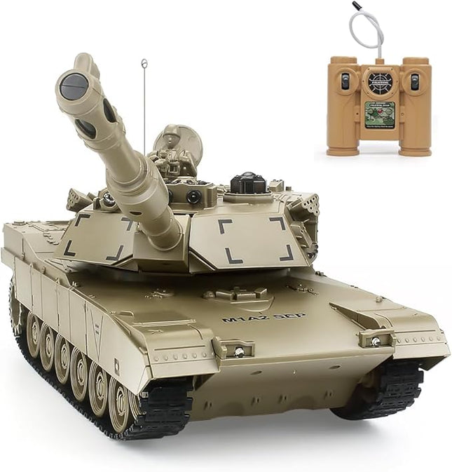 Rc Tanks,1:28 WW2 M1A2 America Army Tank Toys for Boys,9 Channels Remote Control Cars with Sound and Light, RC Military Truck Vehicle for Kids Boys Girls (Khaki)