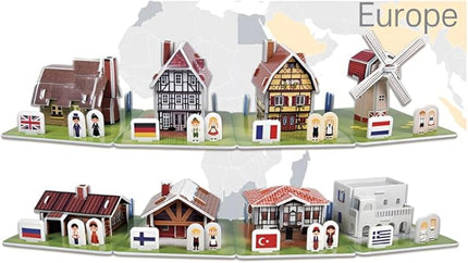 3D Puzzle Set - Traditional Houses Collection: Build 8 Country Models with Authentic Costumes, DIY Kit for Hobbyists, Creative Toy and Home Decor (Europe)