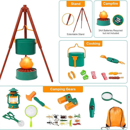Meland Kids Camping Set with Tent - Toddler Toys for Boys with Campfire, Camping Toys for Kids Indoor Outdoor Pretend Play, Gift Idea for Boys Age 3,4,5,6 Year Old Birthday Christmas (Green)