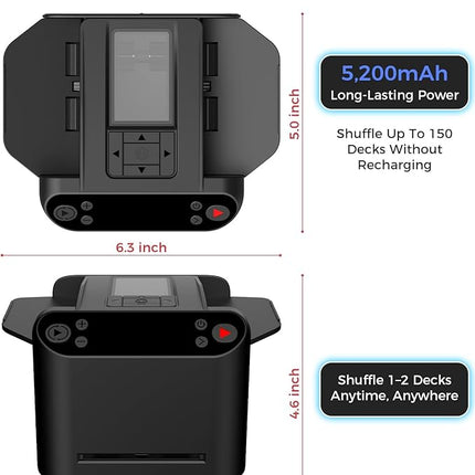 2-in-1 Automatic Card Shuffler and Dealer, 360/180 Card-Flow Modes, Supports 2 Decks, 12 Players, with 4 Wireless Draw Remotes, for UNO, Poker, Phase 10 (Black)