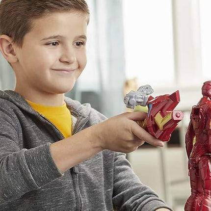 Avengers Marvel Titan Hero Series Blast Gear Iron Man Action Figure, 12-Inch Toy, with Launcher, 2 Accessories and Projectile, Ages 4 and Up, Red