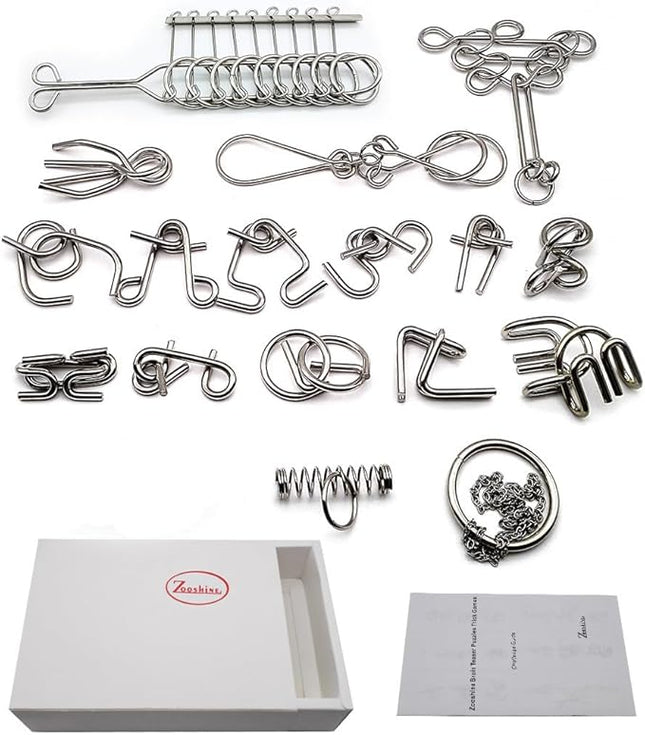 Zooshine 18 Sets Metal Brain Puzzles Teasers IQ Toys,Metal Puzzles Games for Adults Kids