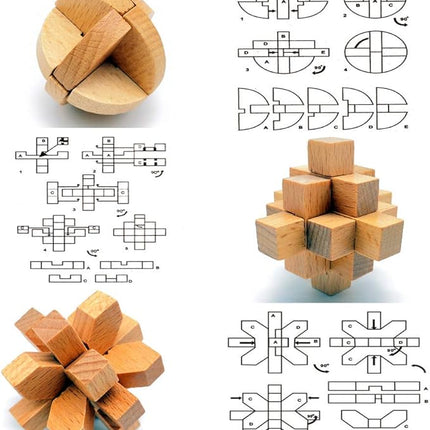 Guaishou 10-in-One 3D Small Wooden Puzzles Kongming Lock IQ Test Toy for Teens and Adults