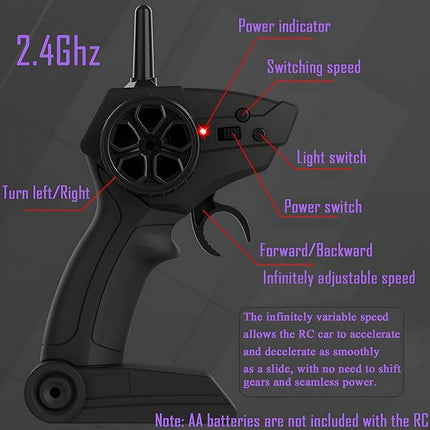 1:20 RC Drift Car 2.4GHz 4WD High Speed Drift Remote Control Cars Vehicle with LED Lights and Drifting Tires Batteries x2 Racing Sport Toy Cars for Boys Girls Kids (Purple)