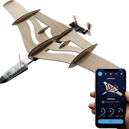 POWERUP New STARFLUX DIY Balsa Wood RC Airplane Kit – Build & Fly Smartphone Controlled Plane 4.0 | Made in USA, 2-in-1 Design, STEM Kit for Teens & Hobbyists