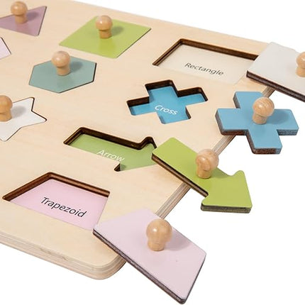 Adena Montessori Wooden Shape Peg 16 Piece Puzzle for Toddlers 2-4,Montessori Colorful Shapes Sorter Board,Geometric Color Matching Toys for Girls Boys 18-24 Months,Baby & Toddler Eearly Learning Gift
