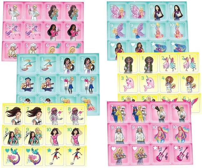 Mattel Games Barbie 5-in-1 Kids Games Set Decorated with Fashion Doll Graphics for Family & Game Nights, Parties & Travel