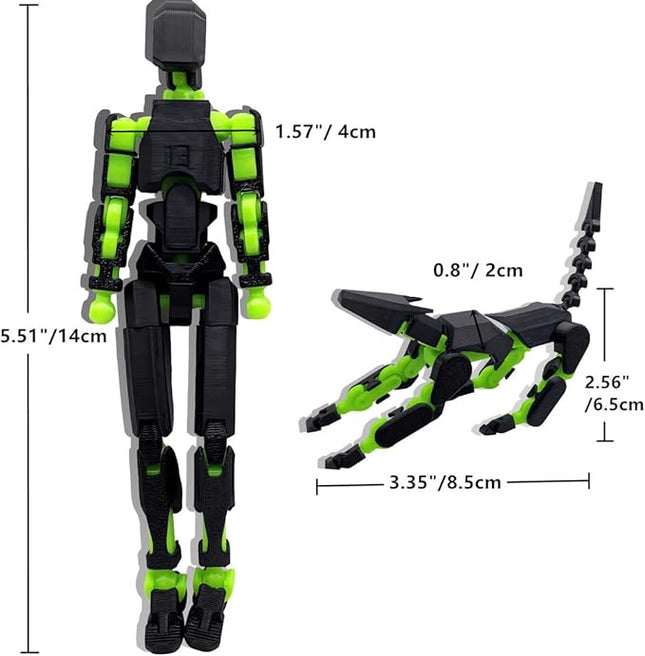 T13 Action Figures Set (Assembly Completed) Dummy 13 Titan 13 Robot Action Figure 3D Printed Robo Multi-Jointed Movable Action Figure Toy with Full Articulation (Black Green Figure + Dog)