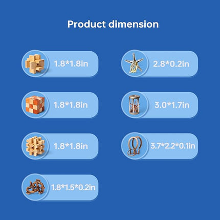 7 Pieces Cool Mind Puzzles Unlock Interlock Brain Teaser Games for Adults and Kids Wooden and Metal Puzzles IQ Logic Fun Puzzle Box