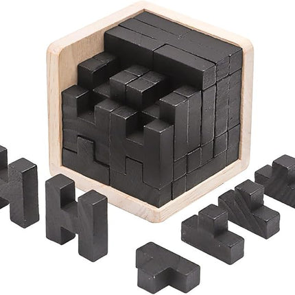 Wooden Brain Teaser Puzzle Cube Wooden Puzzles T-Shaped Jigsaw Logic Puzzle Educational Toy for Kids and Adults by AHYUAN (T and H Shape Black)