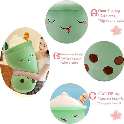 MDXMY Plush Stuffed Bubble Tea Plush Pillow Soft Cute Pearl Milk Tea Hug Toy(Green Cream, 19.6 inches)