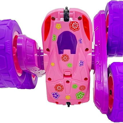 Threeking RC Stunt Cars Remote Control Car Toys with Lights Double-Sided Driving Gifts Presents 6 7 8 9 10 11 12 Year Old Girls Pink