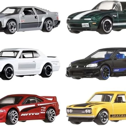 Hot Wheels 1:64 Scale Die-Cast Toy Cars, Set of 6 Japanese Vehicles with Elevated Deco (Styles May Vary)