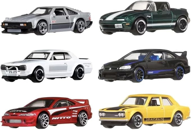 Hot Wheels 1:64 Scale Die-Cast Toy Cars, Set of 6 Japanese Vehicles with Elevated Deco (Styles May Vary)