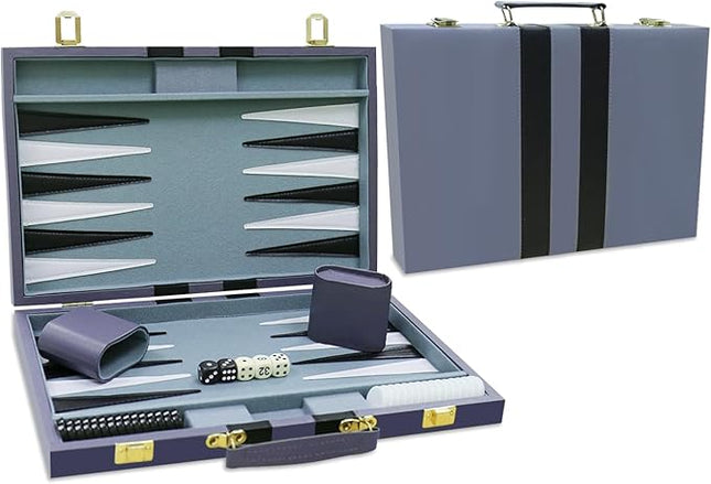 Backgammon Set - Classic Board Game with Premium Leather Case - Portable Travel Strategy Backgammon Game Set for Adults, Kids - Suitable as (18inch, Gray)