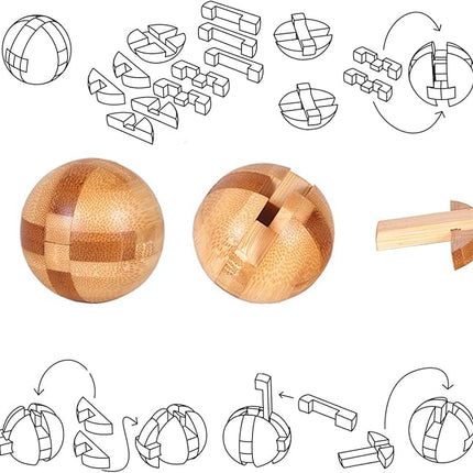 VolksRose 9pcs Wooden Brain Teaser Puzzles, IQ Challenge Puzzle Games, Logic Smart Mind Puzzle Box Lock Toy Removing Assembling 3D Small Puzzle Gift Set for Adults Teenagers Kids, 1.8inch 4.5cm